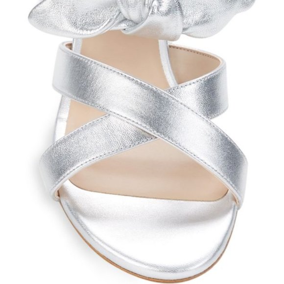 Stuart Weitzman $425 Bandeau Metallic Slide Bow Sandal Silver Leather MANY SIZES - Picture 8 of 11